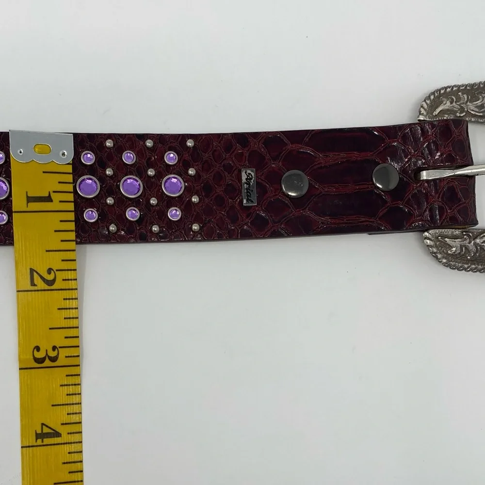 Ariat Sz S Burgundy Leather Purple Rhinestone Western Belt Silver Ornate buckle
